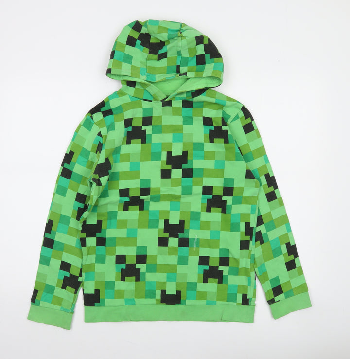 Jinx Boys Green Minecraft Creeper Pullover Hoodie 13-14 Years 100% Cotton