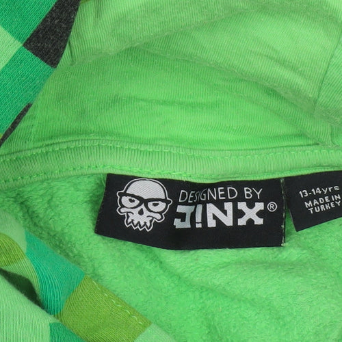 Jinx Boys Green Minecraft Creeper Pullover Hoodie 13-14 Years 100% Cotton
