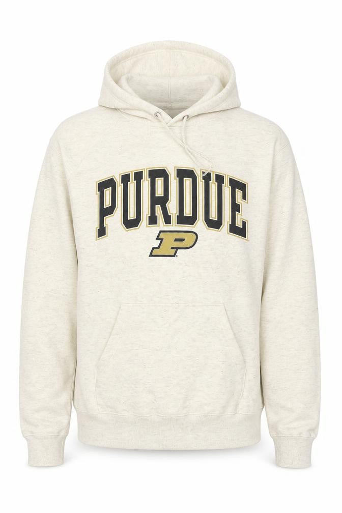 Front view of Champion Men's Beige Purdue Pullover Hoodie, size M