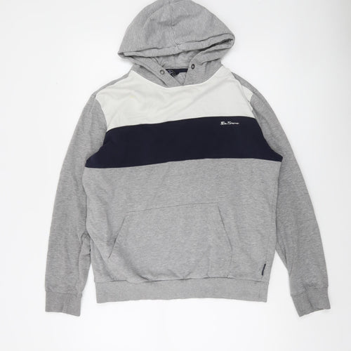 Ben Sherman Men's Grey Colour Block Pullover Hoodie L