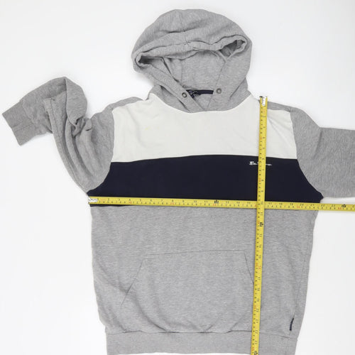Ben Sherman Men's Grey Colour Block Pullover Hoodie L