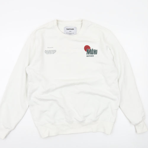 Natives Men White Graphic Logo Crew Neck Sweatshirt Size L