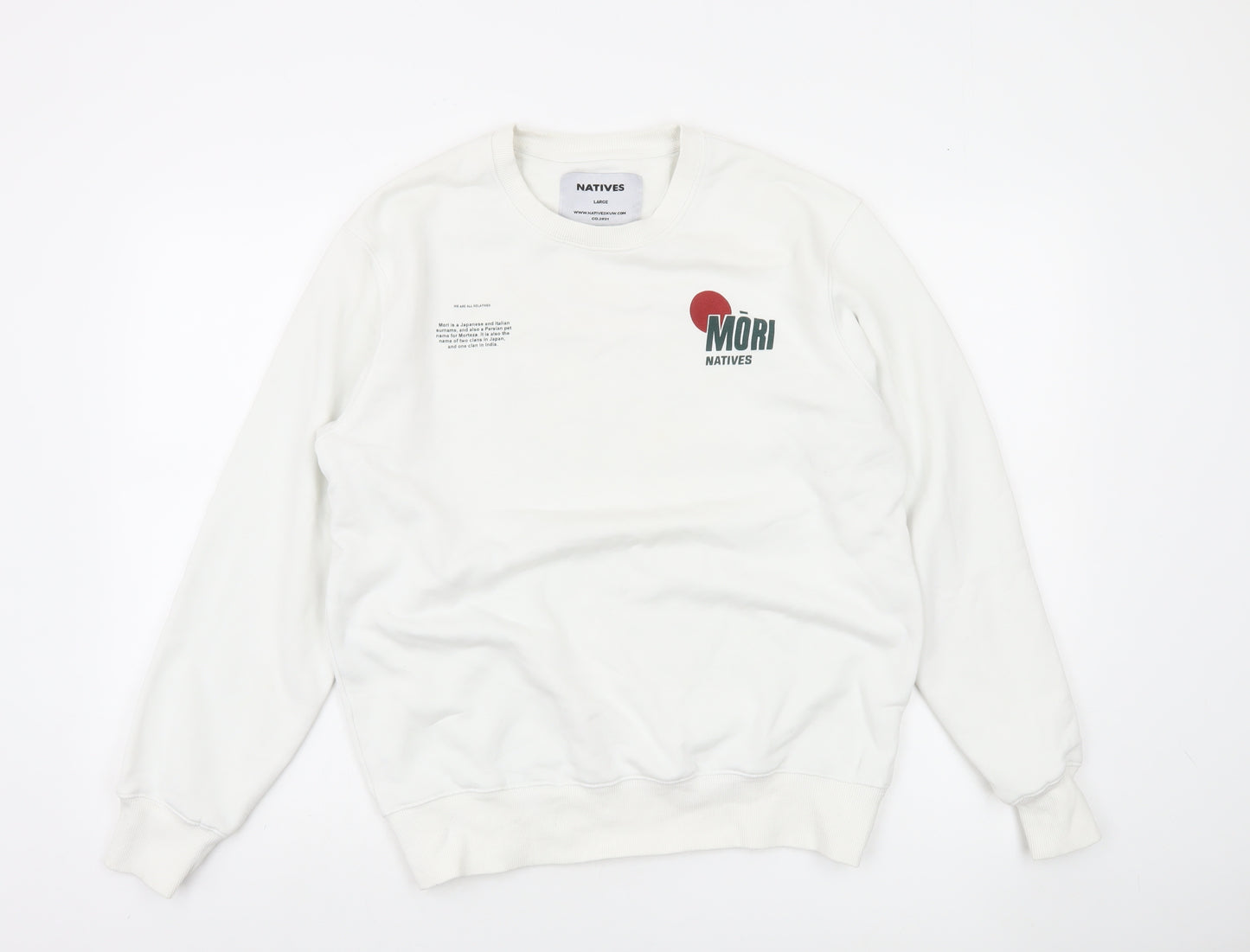 Natives Men White Graphic Logo Crew Neck Sweatshirt Size L