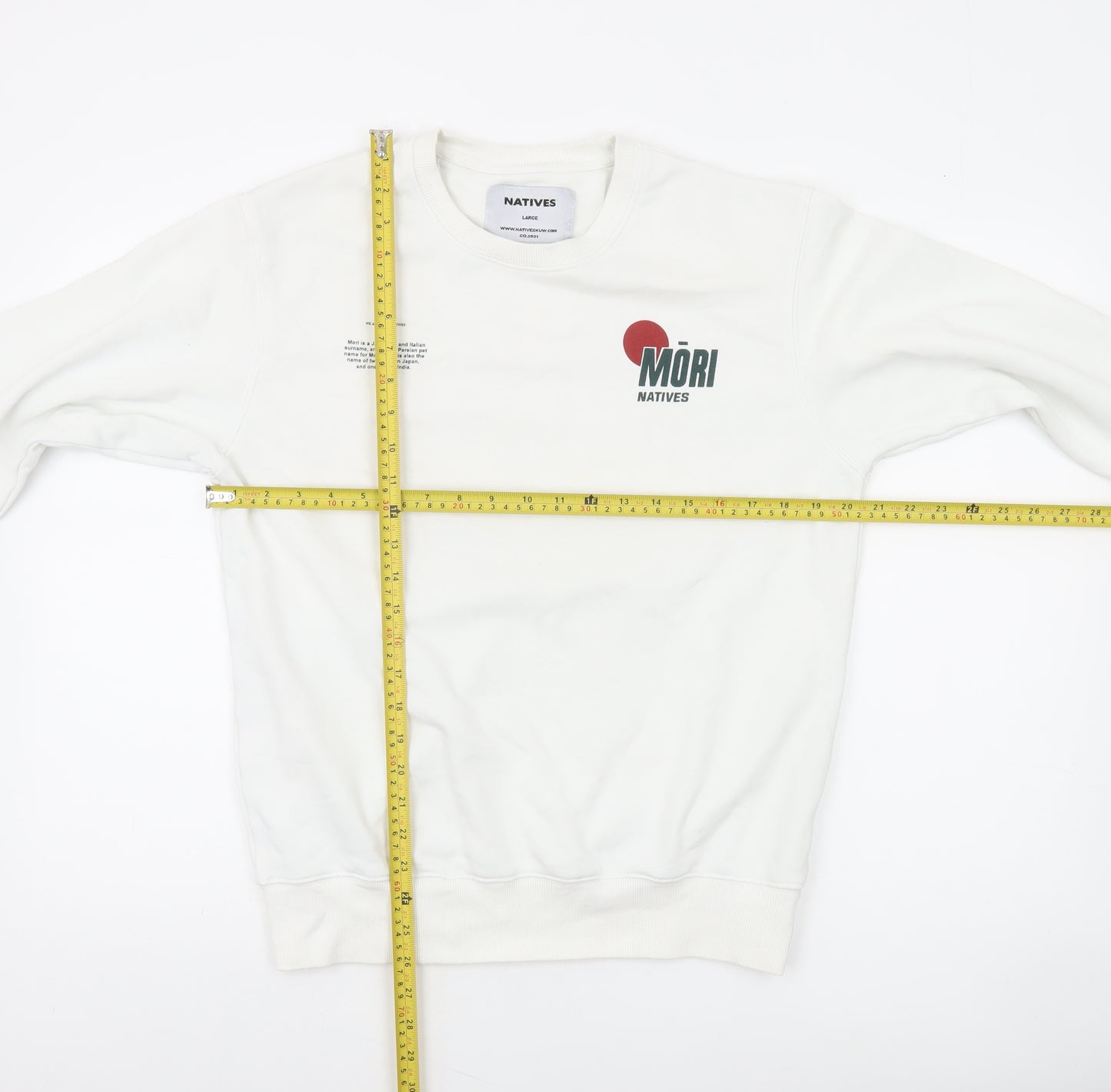 Natives Men White Graphic Logo Crew Neck Sweatshirt Size L
