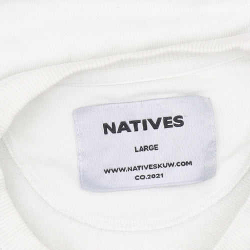 Natives Men White Graphic Logo Crew Neck Sweatshirt Size L