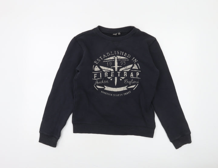 Firetrap Boys Black 11-12 Years Pullover Fleece Sweatshirt