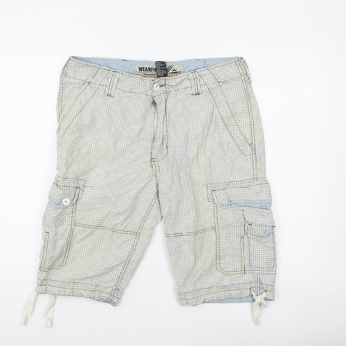 WearFirst Men's Beige Check Cargo Shorts Size 34 Cotton Blend
