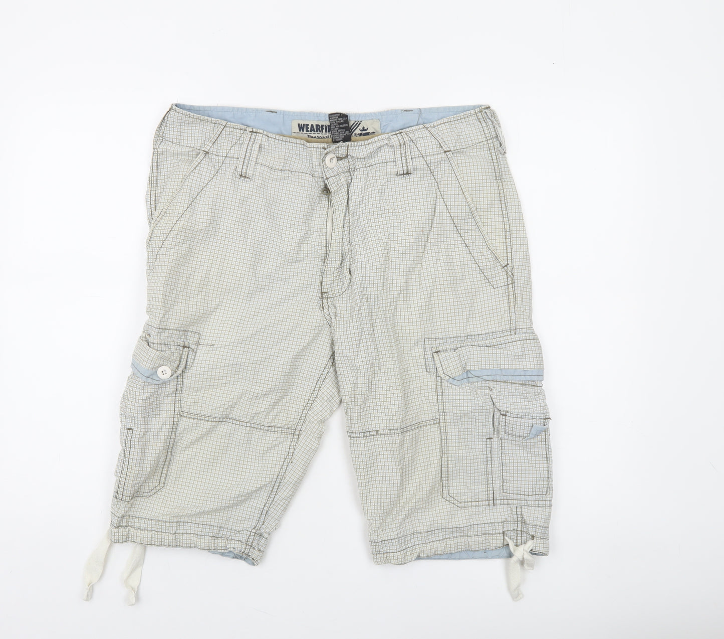 WearFirst Men's Beige Check Cargo Shorts Size 34 Cotton Blend