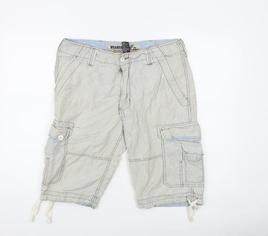 WearFirst Men's Beige Check Cargo Shorts Size 34 Cotton Blend