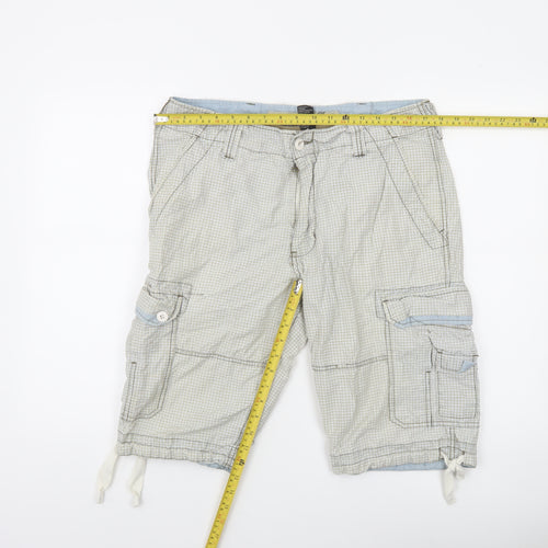 WearFirst Men's Beige Check Cargo Shorts Size 34 Cotton Blend