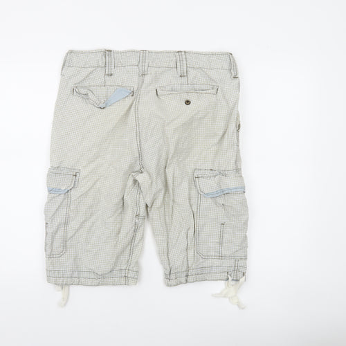 WearFirst Men's Beige Check Cargo Shorts Size 34 Cotton Blend