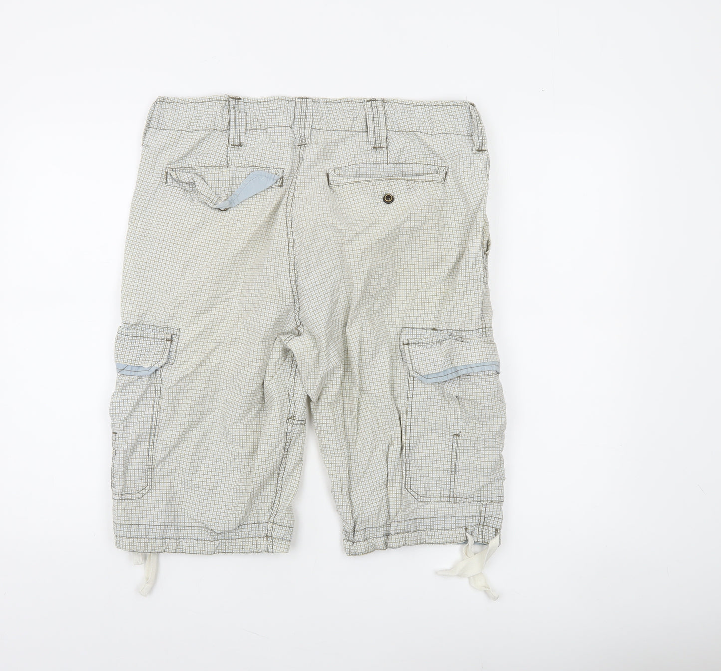 WearFirst Men's Beige Check Cargo Shorts Size 34 Cotton Blend