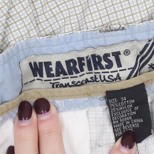 WearFirst Men's Beige Check Cargo Shorts Size 34 Cotton Blend