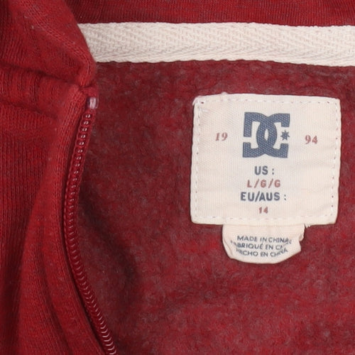 DC Boys Red Full Zip Hoodie Size 18 Cotton Blend Casual Sweatshirt