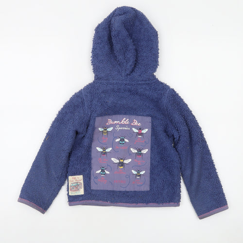 FatFace Girls Blue Full Zip Fleece Hoodie 4-5 Years Bumblebee Design