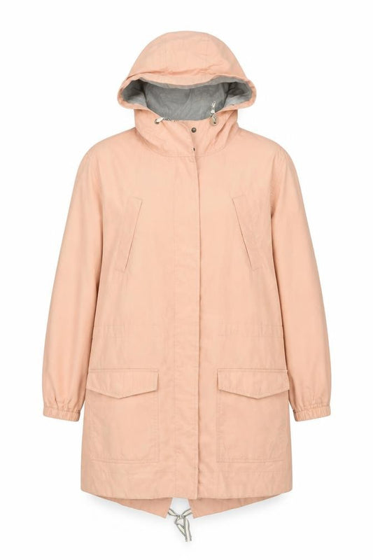 Front view of Marine Layer Women's Pink Hooded Parka Jacket, size M, Polyester Nylon