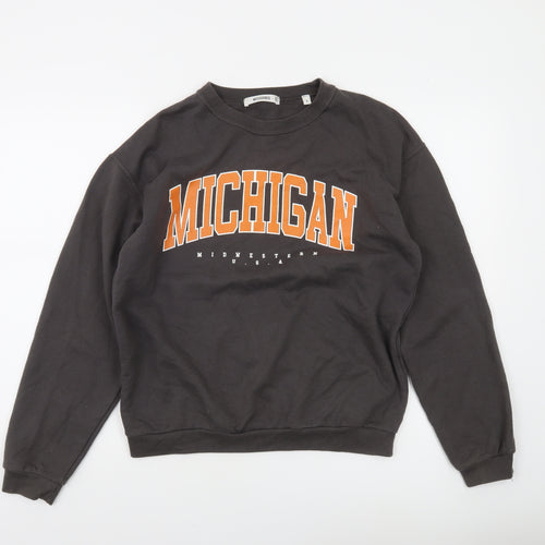Missguided Women Black Michigan Graphic Pullover Sweatshirt Size S