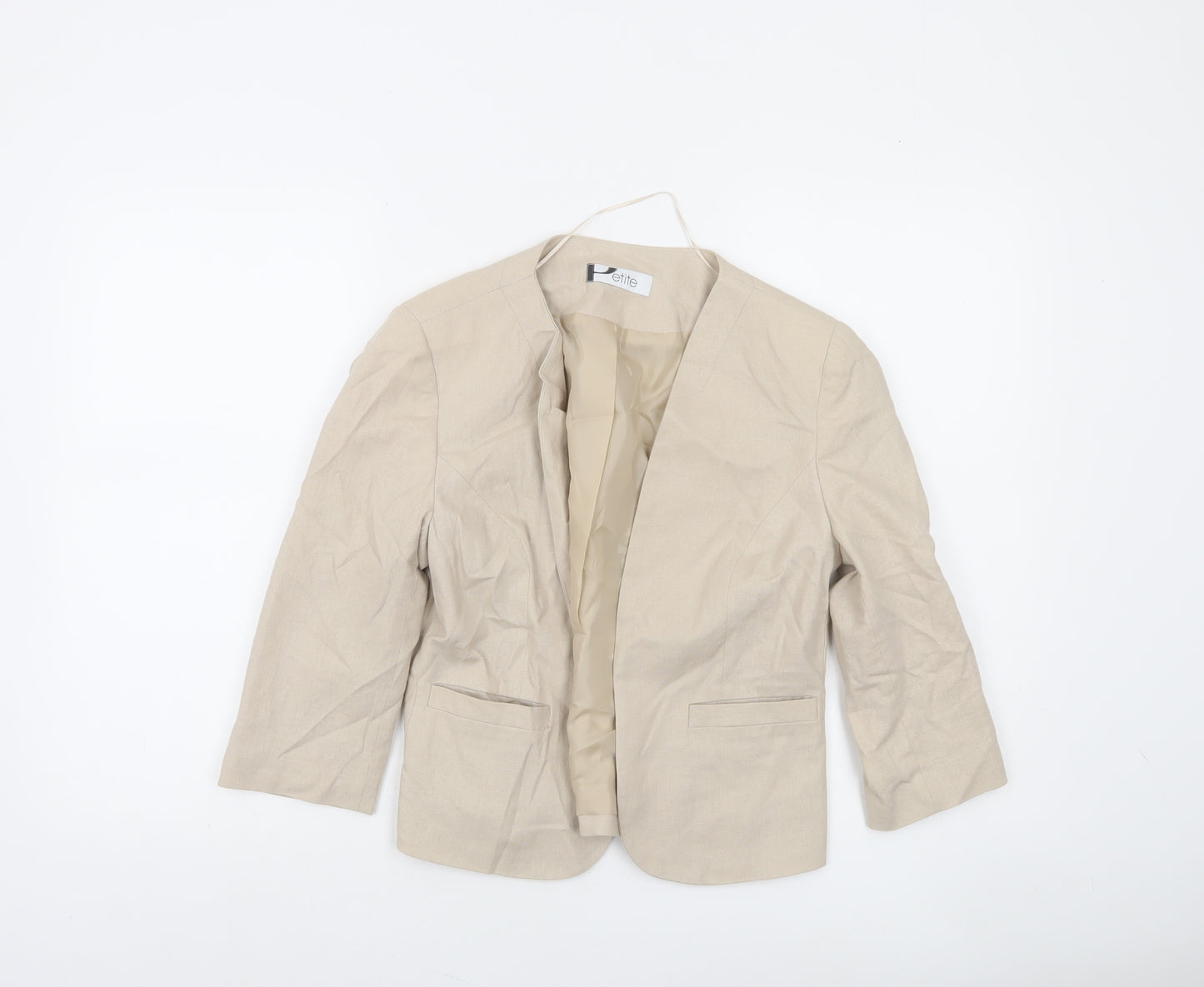 BHS Women's Beige Petite Linen Blend 3/4 Sleeve Blazer Size 10