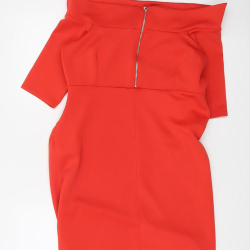Rochelle Humes Womens Red Off Shoulder Bodycon Dress Size 14