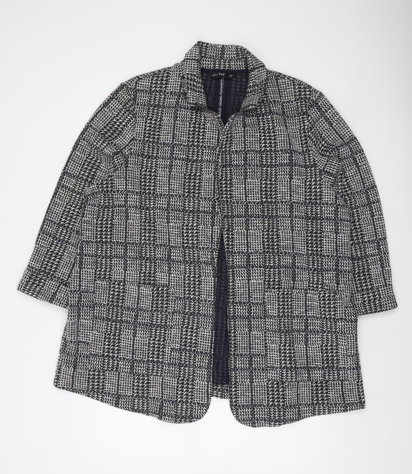 F&F Women's Grey Check Tweed Open Front Coatigan Size 22