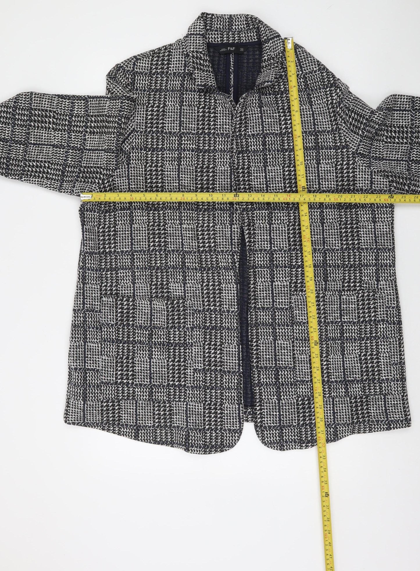 F&F Women's Grey Check Tweed Open Front Coatigan Size 22