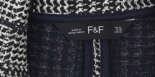 F&F Women's Grey Check Tweed Open Front Coatigan Size 22