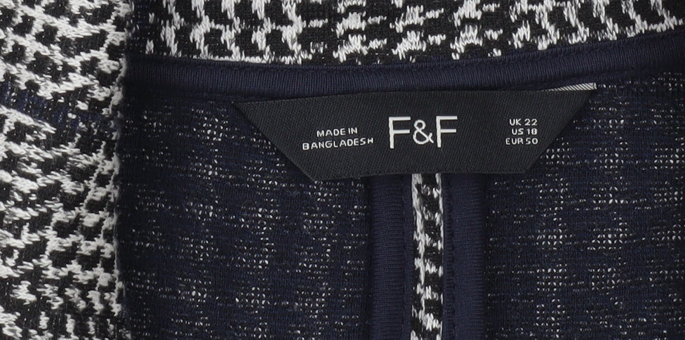 F&F Women's Grey Check Tweed Open Front Coatigan Size 22