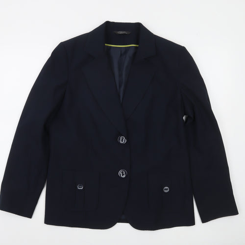 Bm Women's Navy Blue Single-Breasted Blazer Size 16 Classic Fit