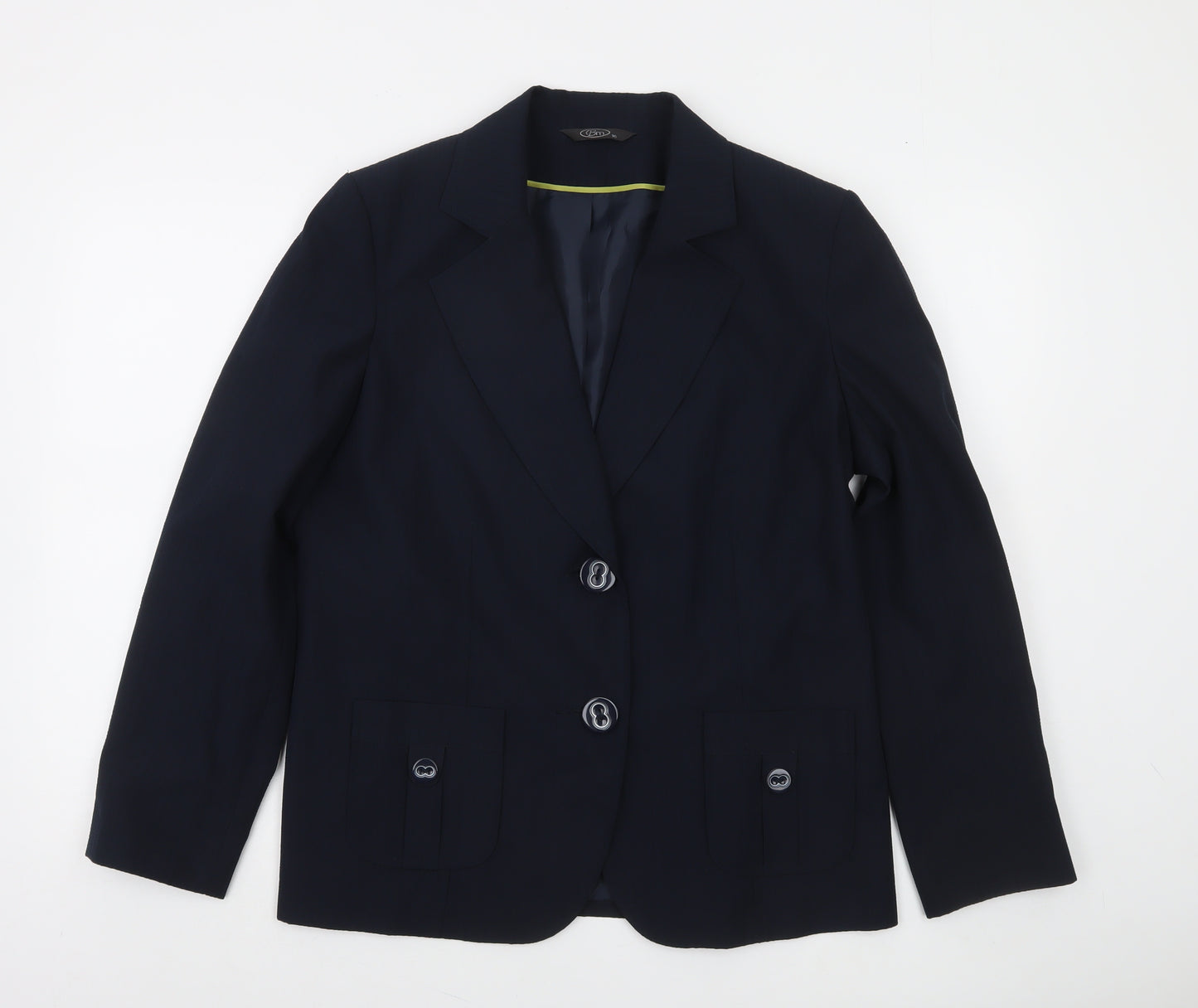 Bm Women's Navy Blue Single-Breasted Blazer Size 16 Classic Fit