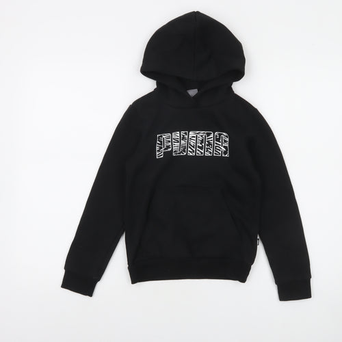 Puma Boys Black Pullover Hoodie 9-10 Years Graphic Print Kangaroo Pocket