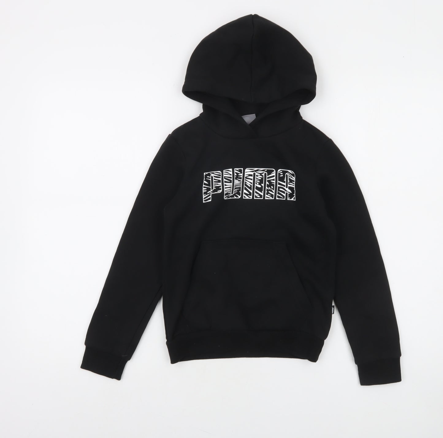 Puma Boys Black Pullover Hoodie 9-10 Years Graphic Print Kangaroo Pocket