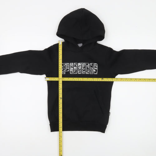 Puma Boys Black Pullover Hoodie 9-10 Years Graphic Print Kangaroo Pocket
