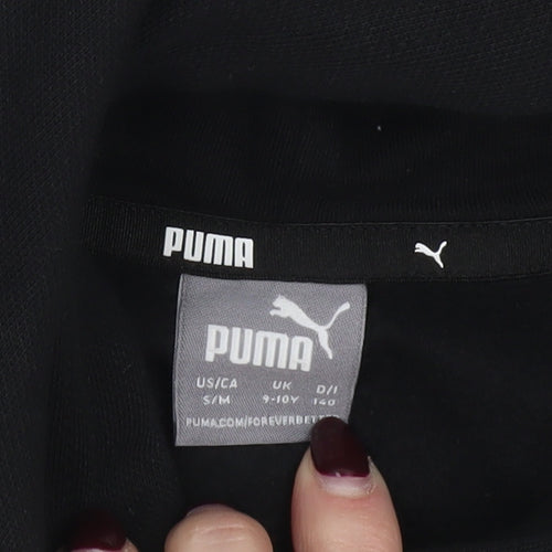 Puma Boys Black Pullover Hoodie 9-10 Years Graphic Print Kangaroo Pocket