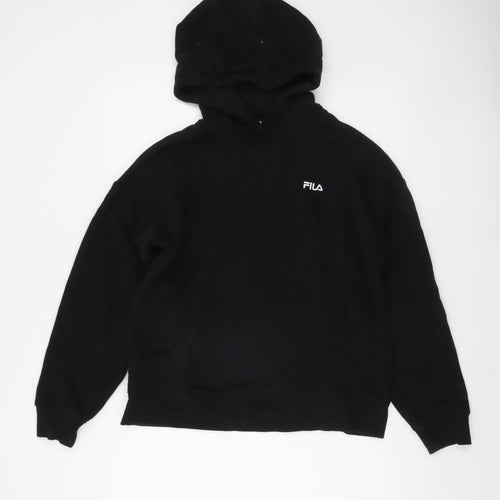 Fila Women's Black Medium Pullover Hoodie Cotton Blend Logo Casual
