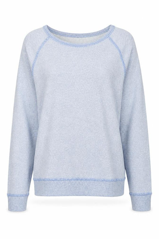Front view of Next women’s blue cotton blend crew neck pullover sweatshirt, size UK 8