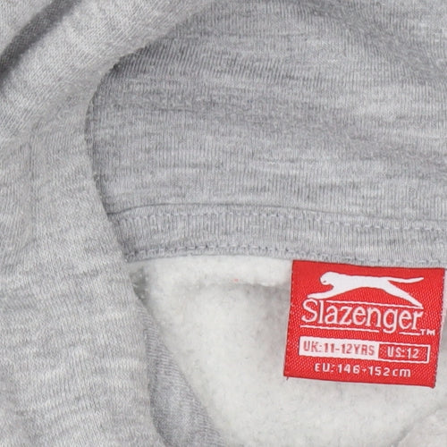 Slazenger Boys Grey Pullover Hoodie 11-12 Years Cotton Blend
