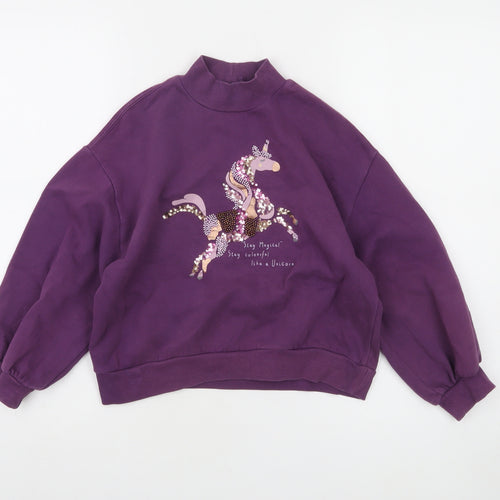 Next Girls Purple Sequin Unicorn Sweatshirt 9 Years Cotton Blend