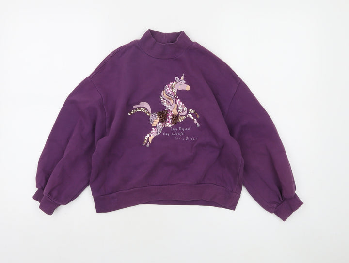 Next Girls Purple Sequin Unicorn Sweatshirt 9 Years Cotton Blend