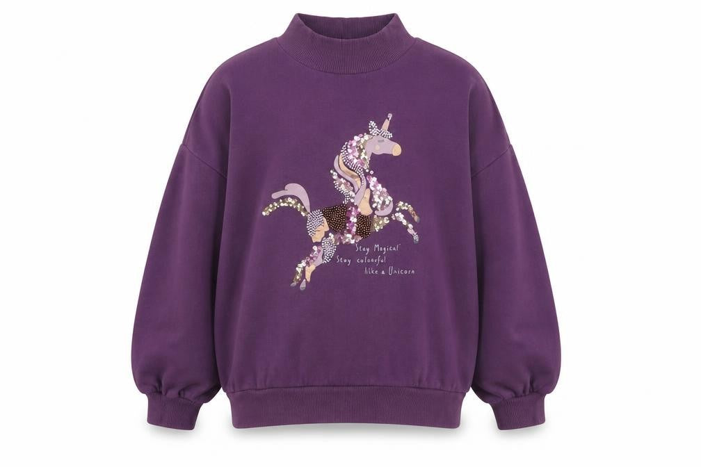 Next Girls Purple Sequin Unicorn Sweatshirt 9 Years Cotton Blend