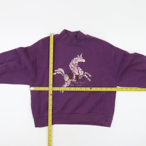 Next Girls Purple Sequin Unicorn Sweatshirt 9 Years Cotton Blend