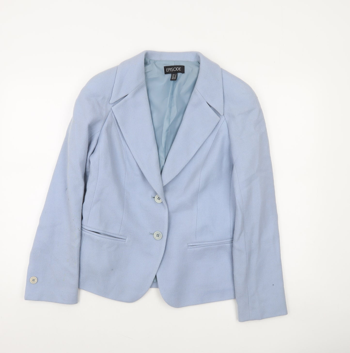 Episode Women Blue Wool Single-Breasted Blazer Jacket UK 10