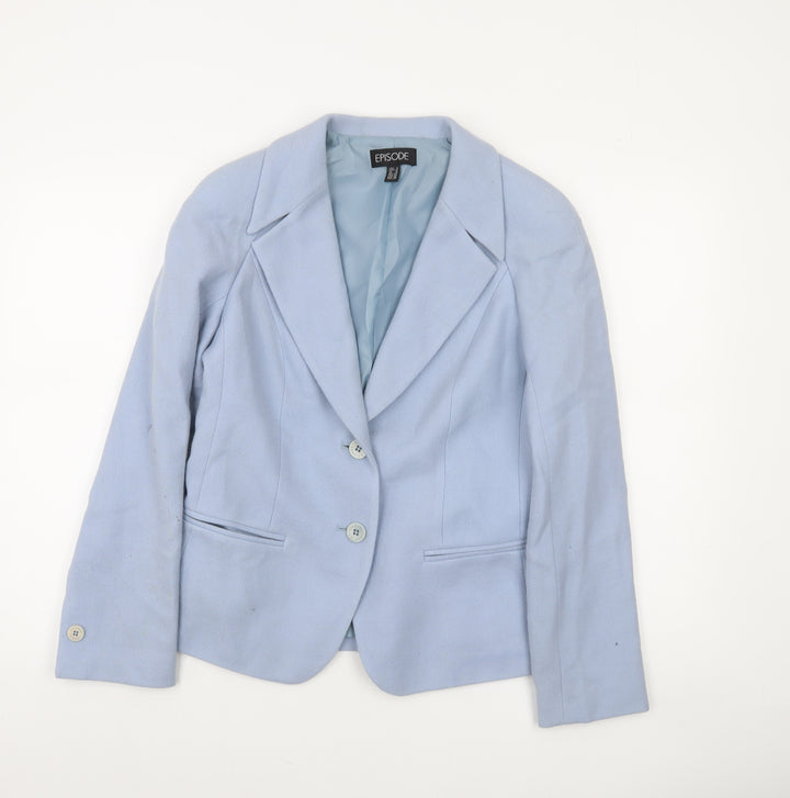 Episode Women Blue Wool Single-Breasted Blazer Jacket UK 10