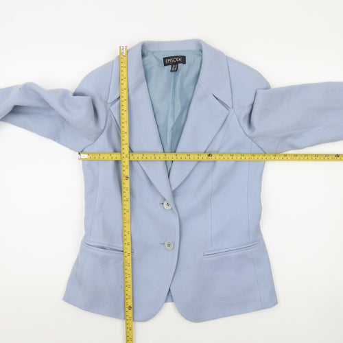 Episode Women Blue Wool Single-Breasted Blazer Jacket UK 10