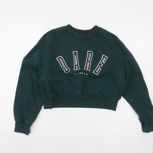 Monki Womens Green Cropped Crew Neck Pullover Sweatshirt XS