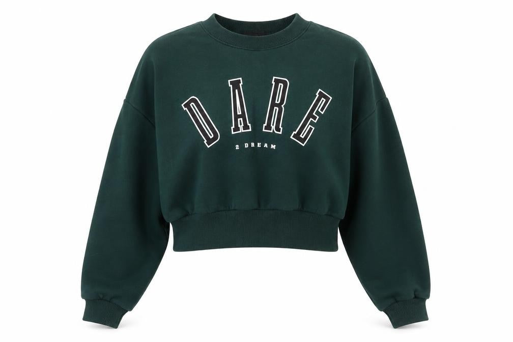 Front view of Monki women’s green cropped crew neck pullover sweatshirt xs