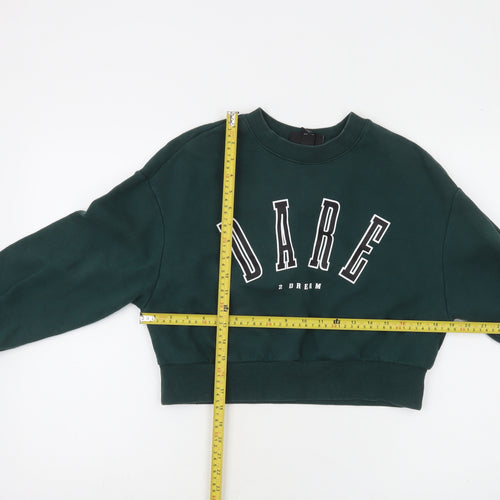 Monki Womens Green Cropped Crew Neck Pullover Sweatshirt XS