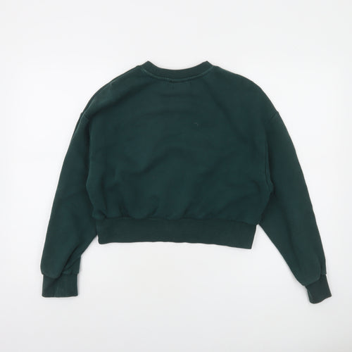 Monki Womens Green Cropped Crew Neck Pullover Sweatshirt XS