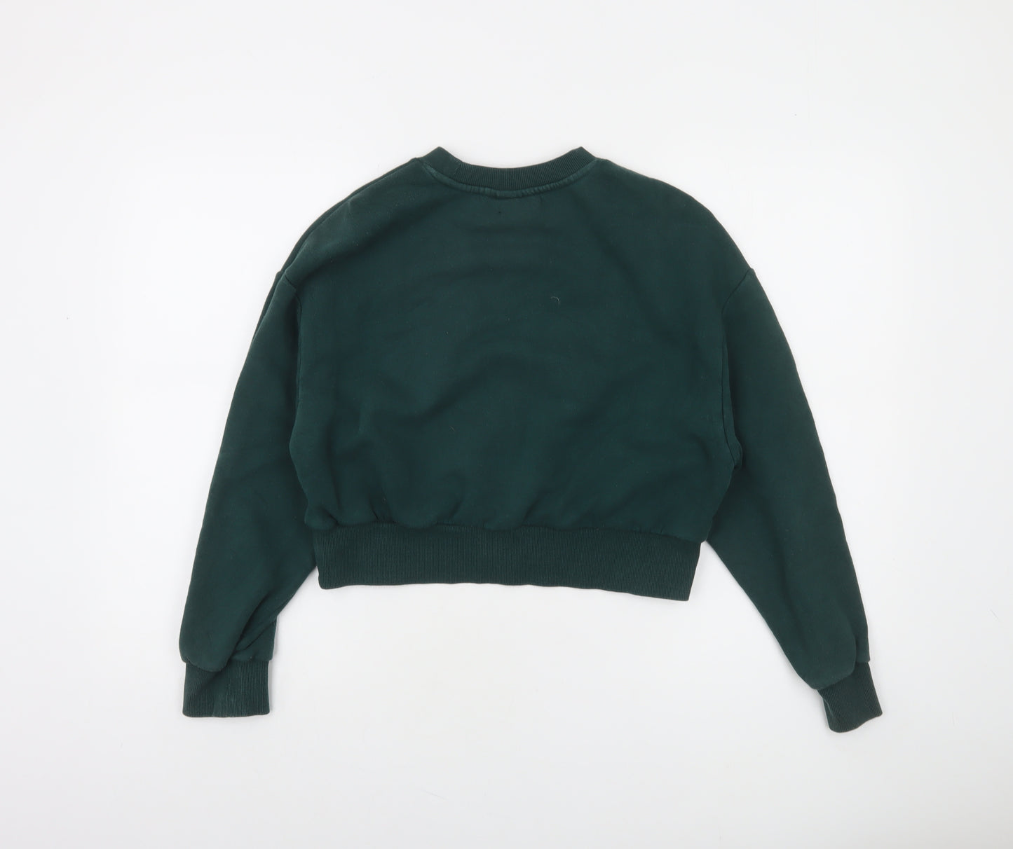 Monki Womens Green Cropped Crew Neck Pullover Sweatshirt XS