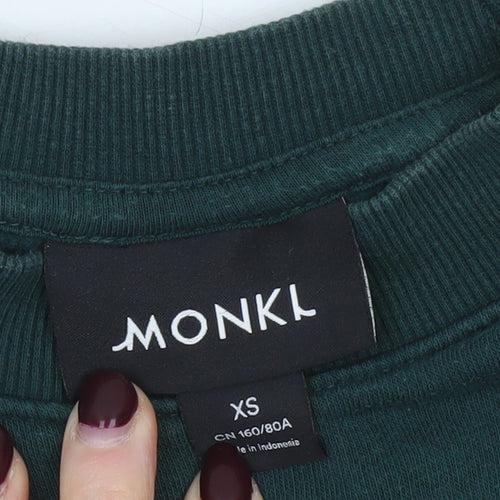 Monki Womens Green Cropped Crew Neck Pullover Sweatshirt XS