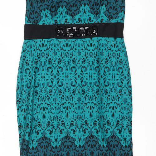 Per Una Women’s Blue Black Beaded Bodycon Knee Length Dress Size 12